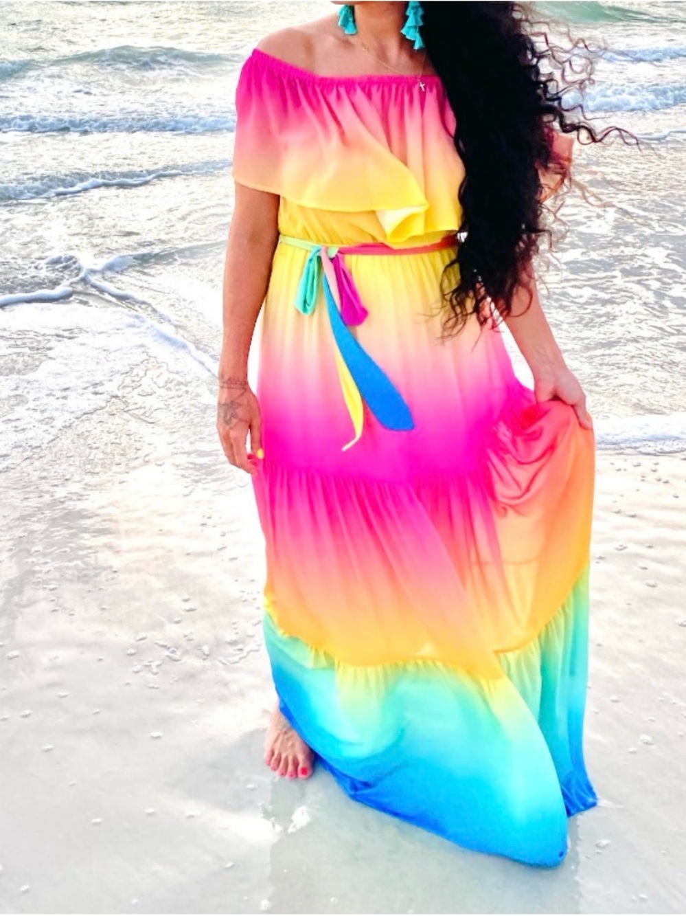 Vici Rainbow Ombre Off-Shoulder Maxi Dress - Picture 3 of 4